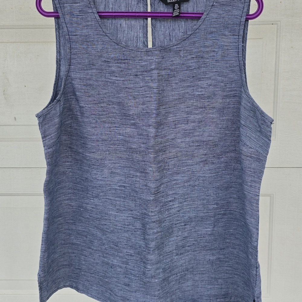 Ellen Tracy Sleeveless Tank-style Linen  Blouse Top In Heathered Blue.